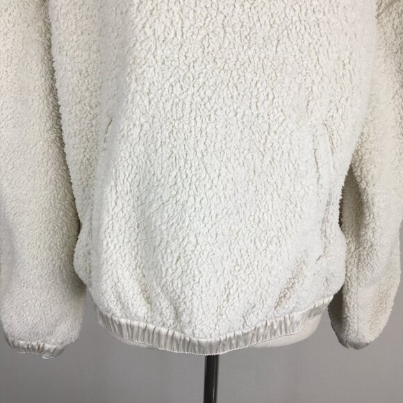 ATHLETA Ivory Asym Zip Collar Satin Trim Fur Fluffy Pullover Jacket - Picture 11 of 12